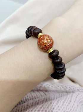极速紫金钵盂菩提子搭配大漆珠女z款手链 木质精致简约ins小众设
