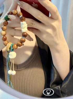极速高油崖柏搭配象牙果度z母醒狮女款手链 女款文玩手串