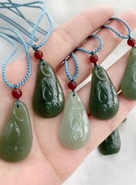 极速天然和田玉竹叶滴水吊坠 晴水黄口男女款项链项坠Y 玉质油润