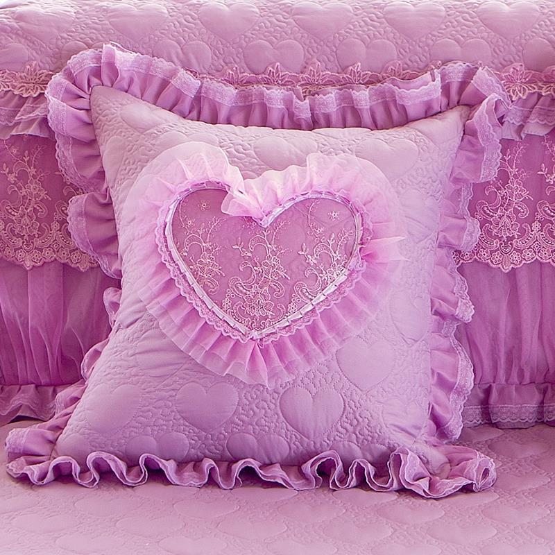 极速韩版荷叶花边方型蕾丝边心形A靠背枕抱枕套沙发靠枕不含芯纯