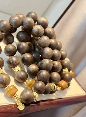 极速白棋楠圆珠单圈手串 搭D配驼骨老型桶 小众沉香手串