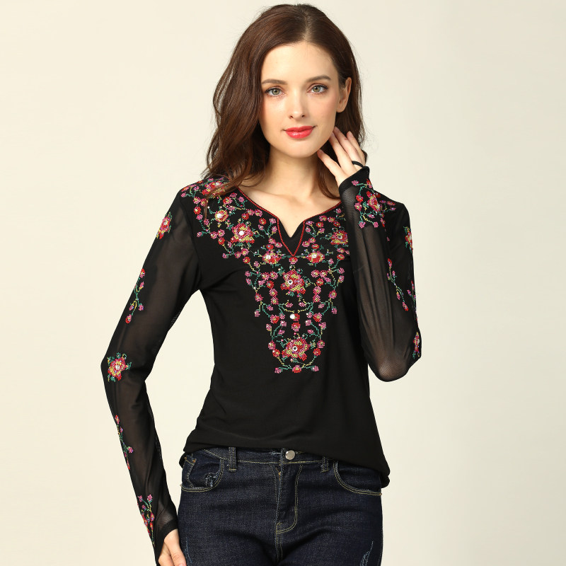 极速新疆舞蹈上衣艺考生考u级表演练功舞服装广场舞绣花长袖维族