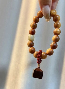 极速高油崖柏单圈m女款手串 搭配紫檀印章 女款小众百搭手串