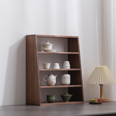 极速桌面储物架黑胡桃木实木w木制展示架茶空间茶具茶杯收纳多层