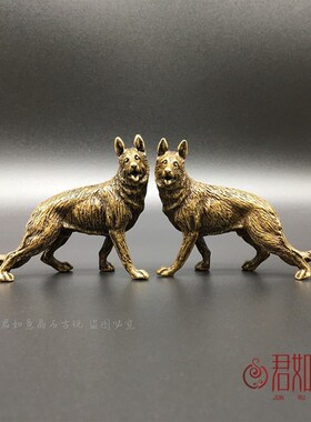 新品实心铜狼一对铜艺微雕黄铜草原狼小铜狼N摆件动物桌面摆件铜