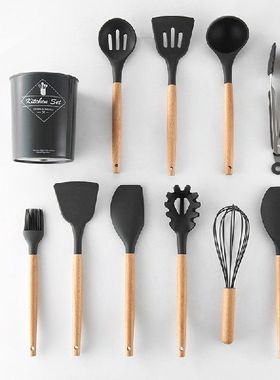 极速Wood Handle Kitchen Untensils SeGts for Cookware Nonstic