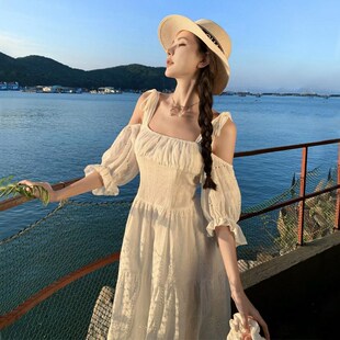 速发大理洱海拍照裙子法式少女刺绣镂空长裙海边度假穿搭飘逸仙气