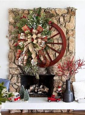 极速Winter Wreath Wagon Wheel Wreath FarmhOouse Front Door