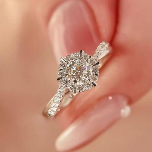 IGI培育钻石pt950铂金星辰扭臂微镶星光六爪款戒指1克拉钻戒女