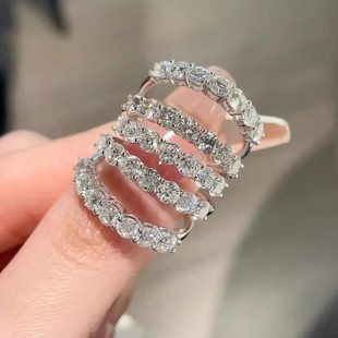 IGI培育钻石铂金Pt950七颗七公主排钻求婚订婚排戒戒指叠单戴