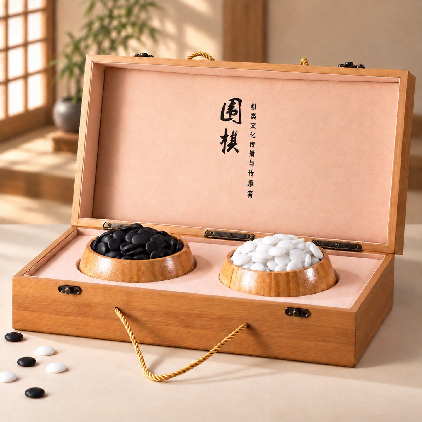 围棋五子棋棋盘套装成人初学者黑白成人学生木质折叠便携式棋盘