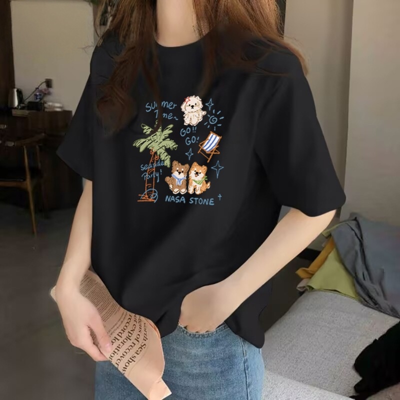 纯棉夏季短袖t恤女2025新款爆款正肩设计感小众美式宽松半袖上衣