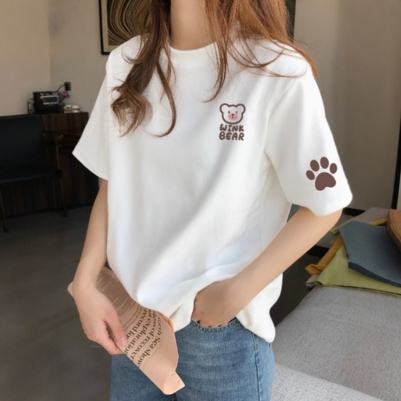 纯棉白色卡通短袖t恤女装夏季2025年新款基础款宽松显瘦半袖上衣