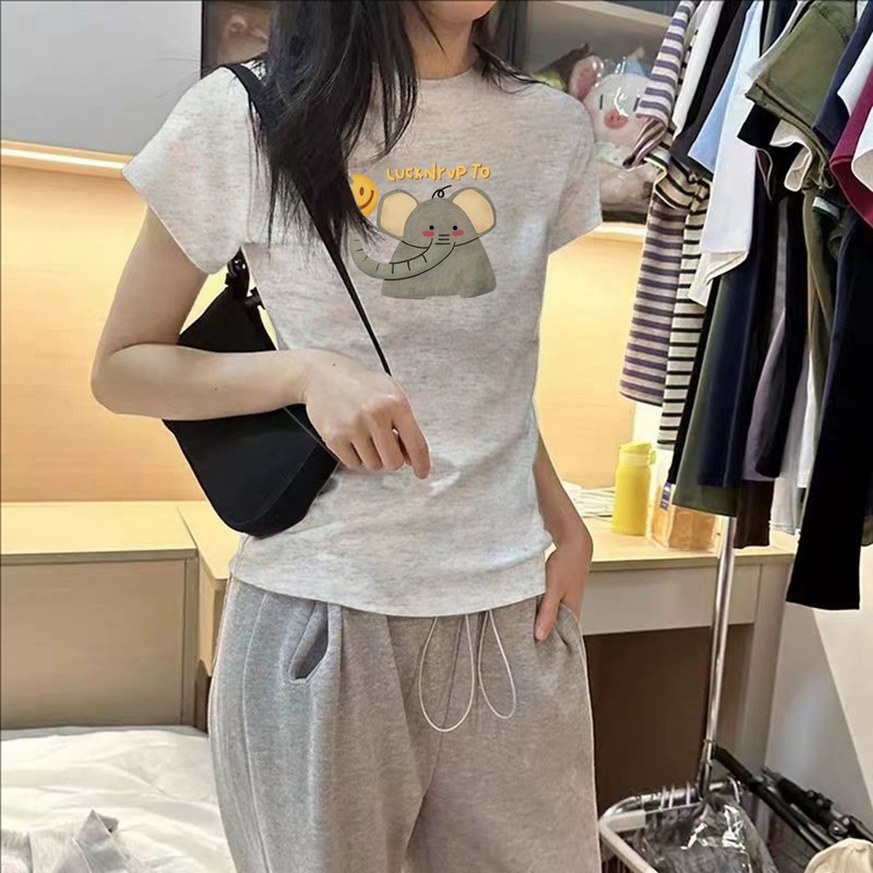 纯棉白色正肩圆领短袖t恤女2025夏季新款显瘦高级感chic短款上衣