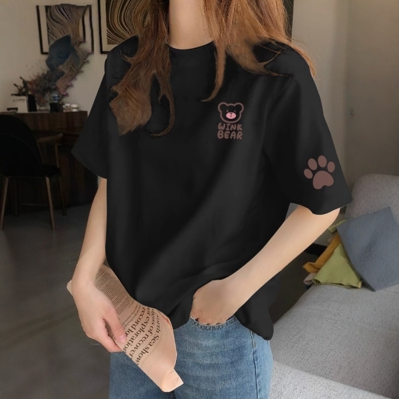 纯棉正肩米杏色短袖t恤女夏季2025新款爆款宽松洋气时尚体恤上衣