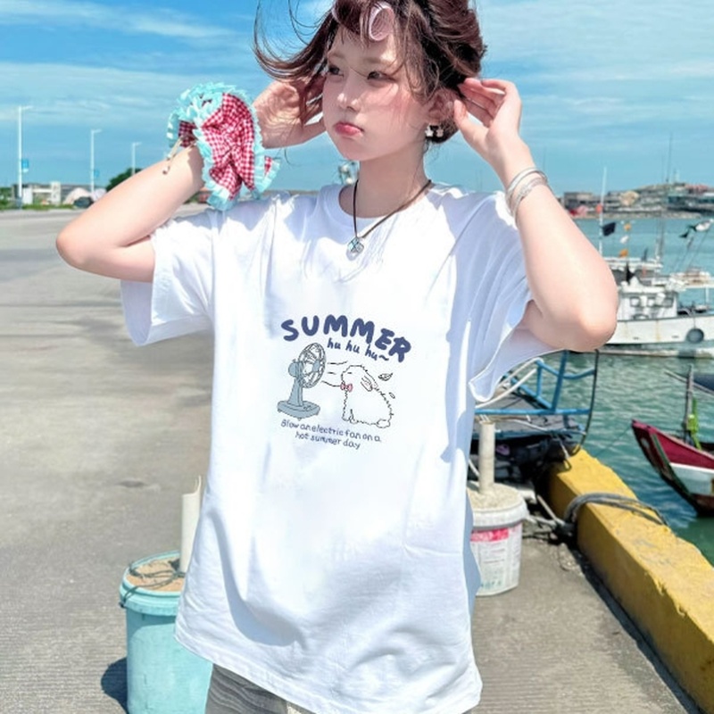 纯棉白色短袖t恤女2025新款夏季宽松韩系chic别致穿搭慵懒风上衣