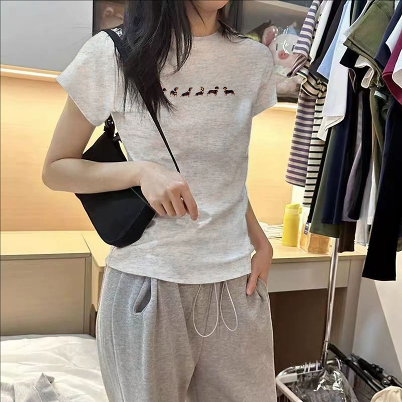纯棉白色正肩短袖T恤女夏季新款2025设计感小个子修身短款上衣ins