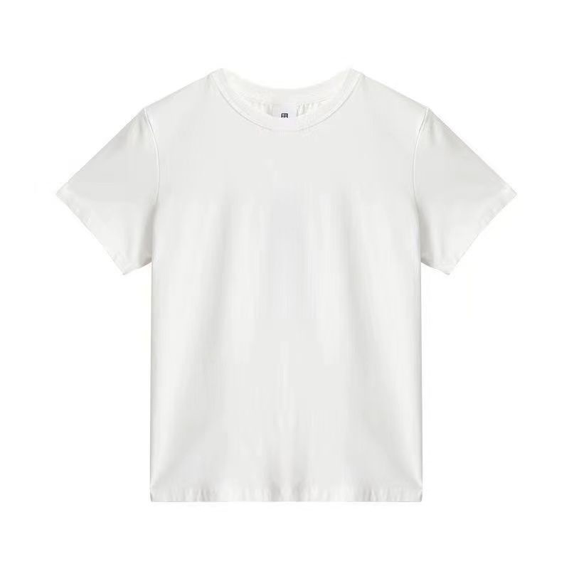 白色V领正肩短袖t恤女夏季2025新款修身收腰显瘦紧身短款辣妹上衣
