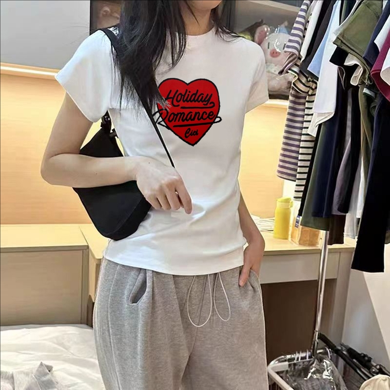 纯棉正肩短袖t恤女2025新款时尚百搭洋气藏青色薄款上衣体恤夏季