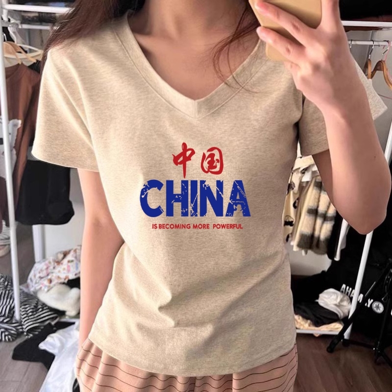 正肩短袖V领t恤女装2025春季新款纯棉大码胖mm基础款百搭灰色上衣