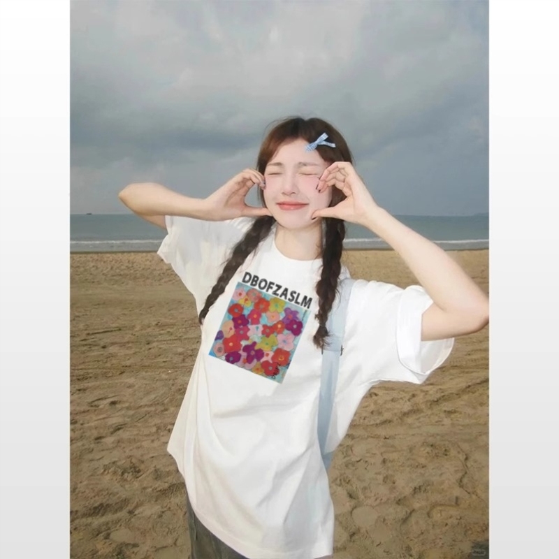 纯棉粉色短袖T恤女夏2025新款爆款欧货大版宽松中长款正肩上衣ins