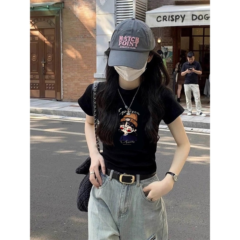 纯棉2025新款正肩白色小个子修身短款t恤女夏季爆款洋气短袖上衣