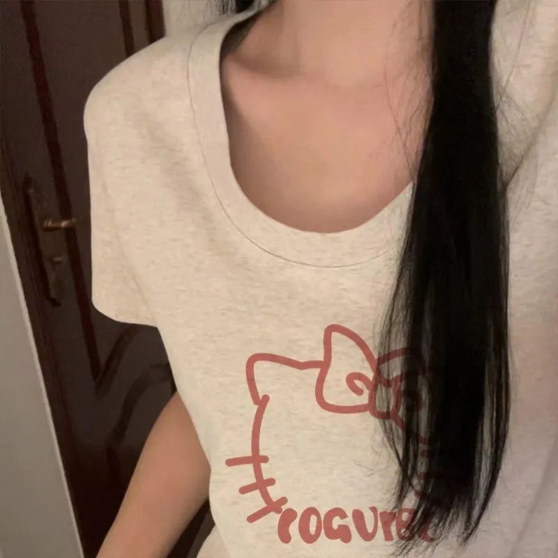 纯棉微胖正肩圆领短袖T恤女夏季大码胖mm遮肚显瘦白灰色打底上衣
