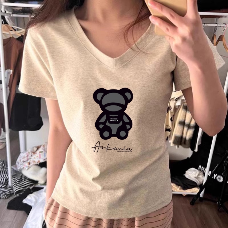 纯棉短袖正肩t恤女2025新款夏季白色v领修身收腰内搭上衣掐腰半袖