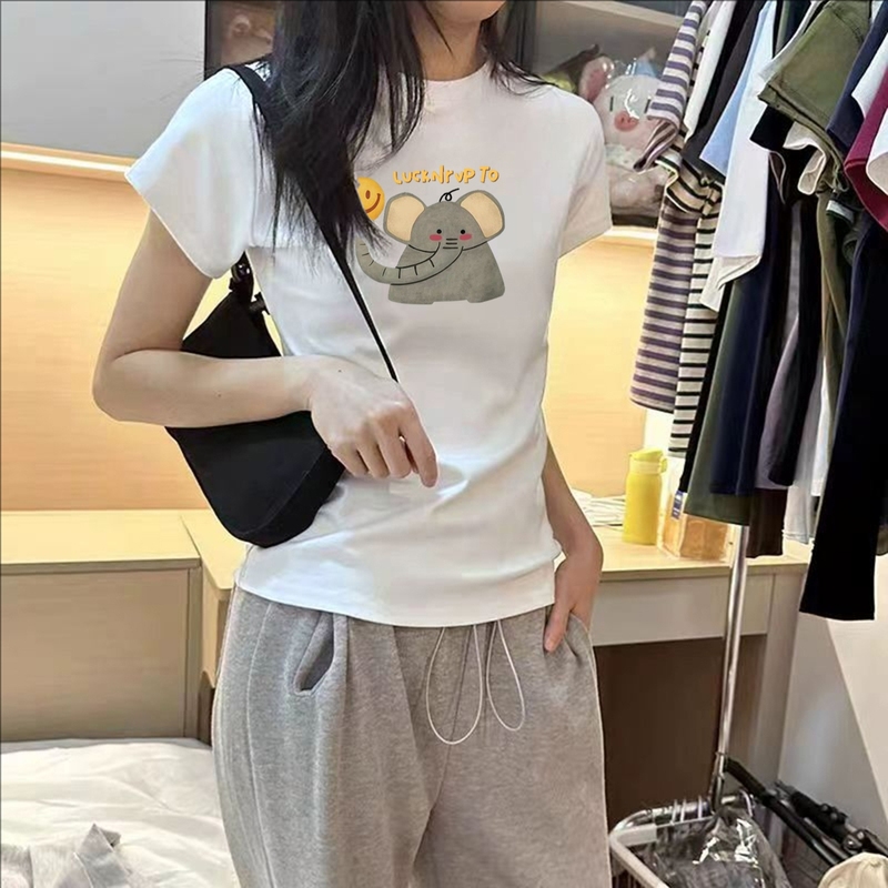纯棉美式辣妹白色正肩短袖t恤女夏季新款显瘦设计感小众短款上衣