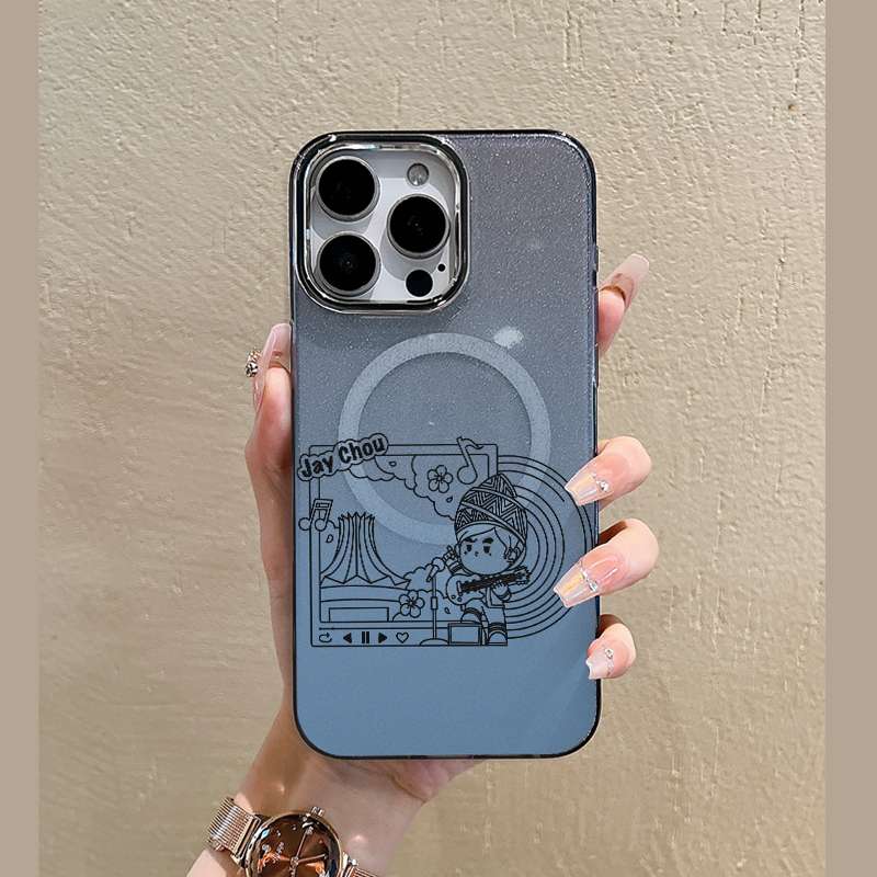 周杰伦黑色线条手机壳适用苹果16promax透明磁吸iphone15plus全包14防摔保护套13pm创意12可爱11新款同款周边
