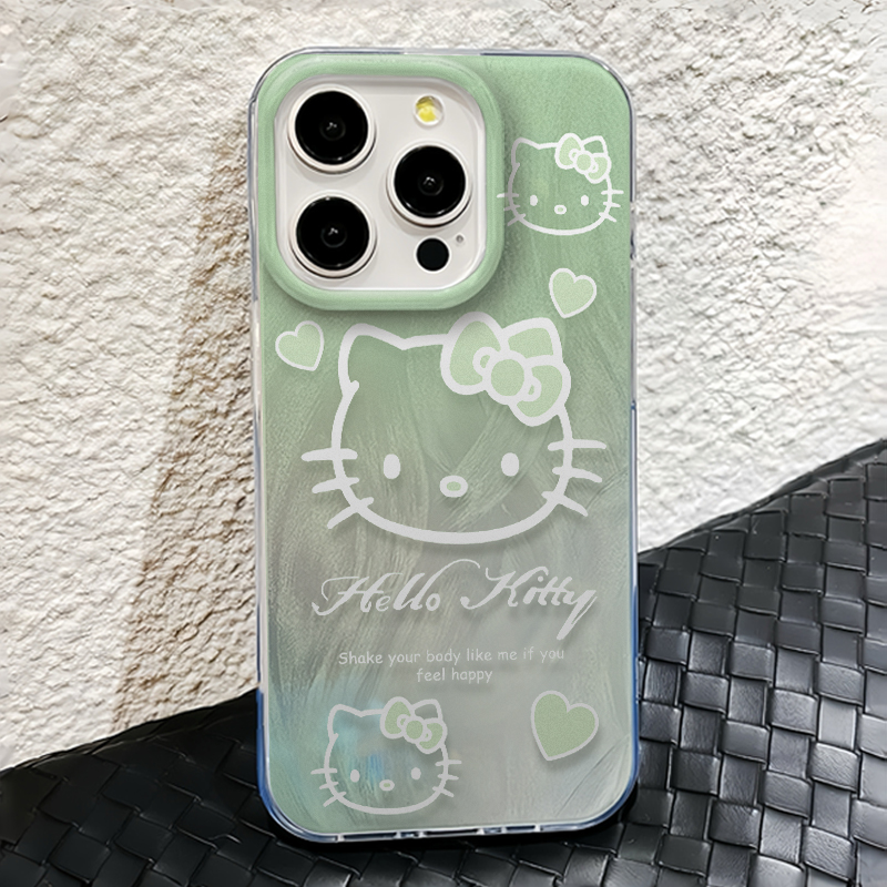 hellokitty渐变绿适用苹果16promax手机壳新款小米15全包iphone14荣耀保护套opporeno13女12凯蒂猫MAGIC7华为