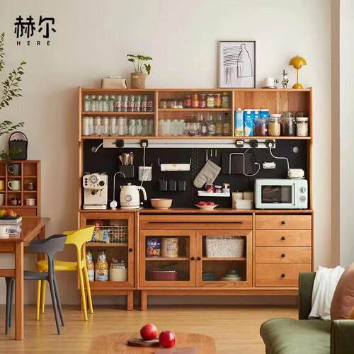 北欧实木餐边柜一体靠墙高收纳碗柜家用日式樱桃木茶酒水餐厅矮柜