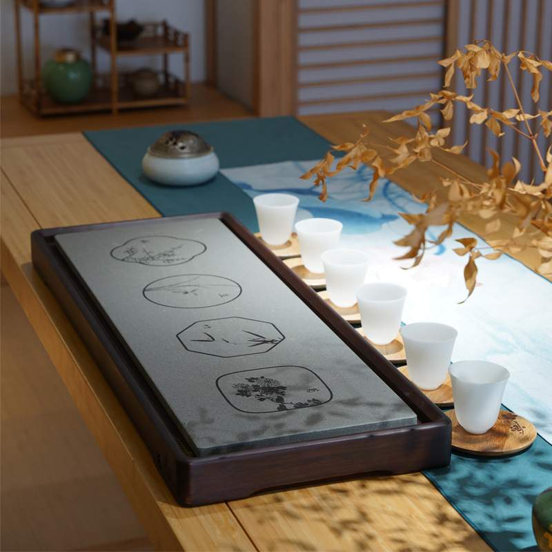 祥福四君现代简约乌金石高端楠竹家用干泡台茶台茶具茶海茶盘