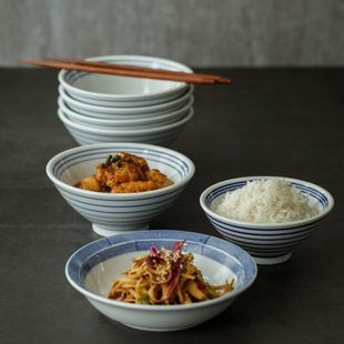 陶瓷碗套装 猪猪日式 菜碗家用吃饭米饭碗复古面碗斗笠喝甜品碗汤碗