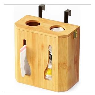 悬挂式塑料袋收纳盒实木厨房抽纸盒 保鲜膜袋放置盒垃圾袋存储盒