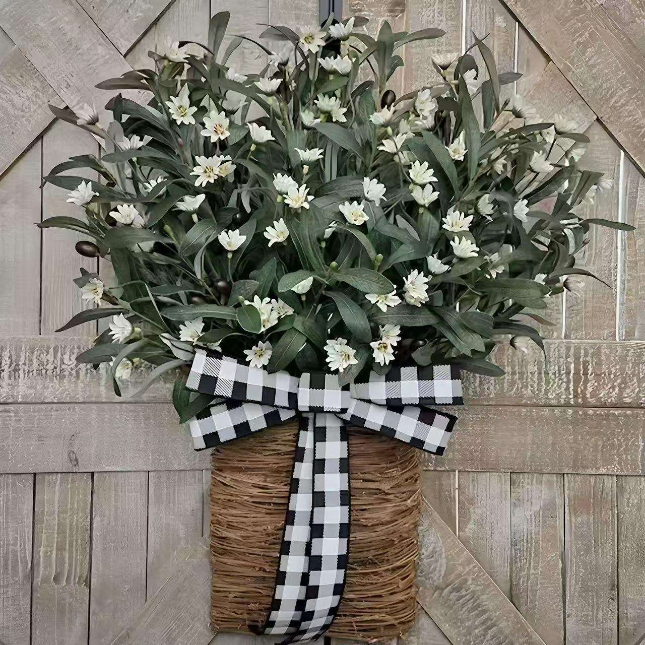 2025新品橄榄雏菊蝴蝶结花篮亚马逊婚礼婚庆挂件家居装饰壁挂树挂