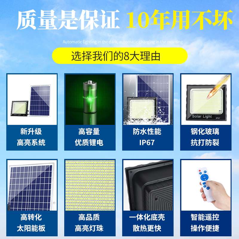 太阳能投光灯 亚马逊led家用户外庭院壁灯 农村防水跨境爆款路灯