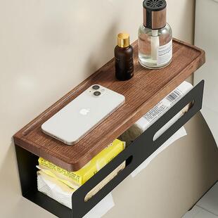 胡桃木纸巾架免打孔卫生间厕所卷纸架放擦手纸抽纸收纳置