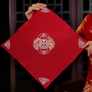 结婚手帕婚礼红色手绢龙凤双喜字小手巾喜帕方巾新娘女方陪嫁用品