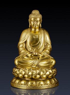 纯黄铜婆娑三圣铜佛像工艺品家居释迦摩尼观音地藏王佛铜制品摆件