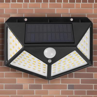 新款100LED太阳能充电壁灯四面发光人体感应灯户外照明现代庭院灯