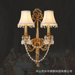 法式全铜复古客厅水晶壁灯餐厅卧室走廊玄关双头创意过道别墅墙灯