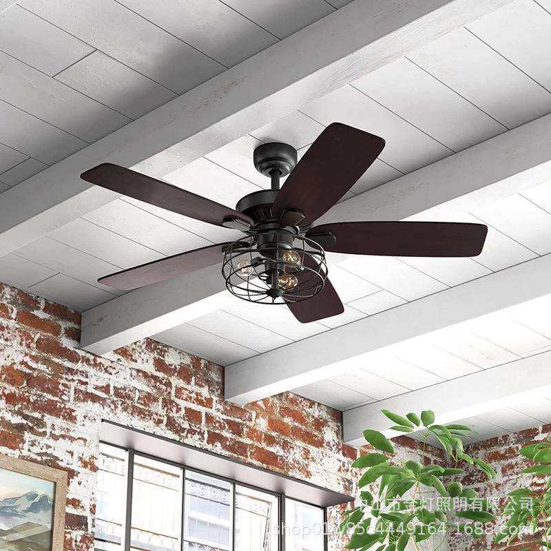 吊扇灯工业复古风扇灯客厅餐厅吊扇灯遥控电扇吊灯家用美式风扇灯