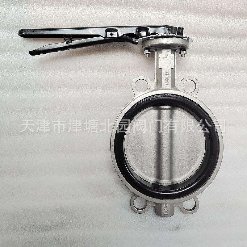 不锈钢蝶阀天津厂家供应 D71X-16P手动对夹式衬胶氟橡胶304蝶阀