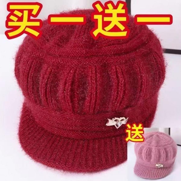 一秋冬】买送冬天妈妈太太加厚【老女加绒保暖中老年人毛线帽帽一