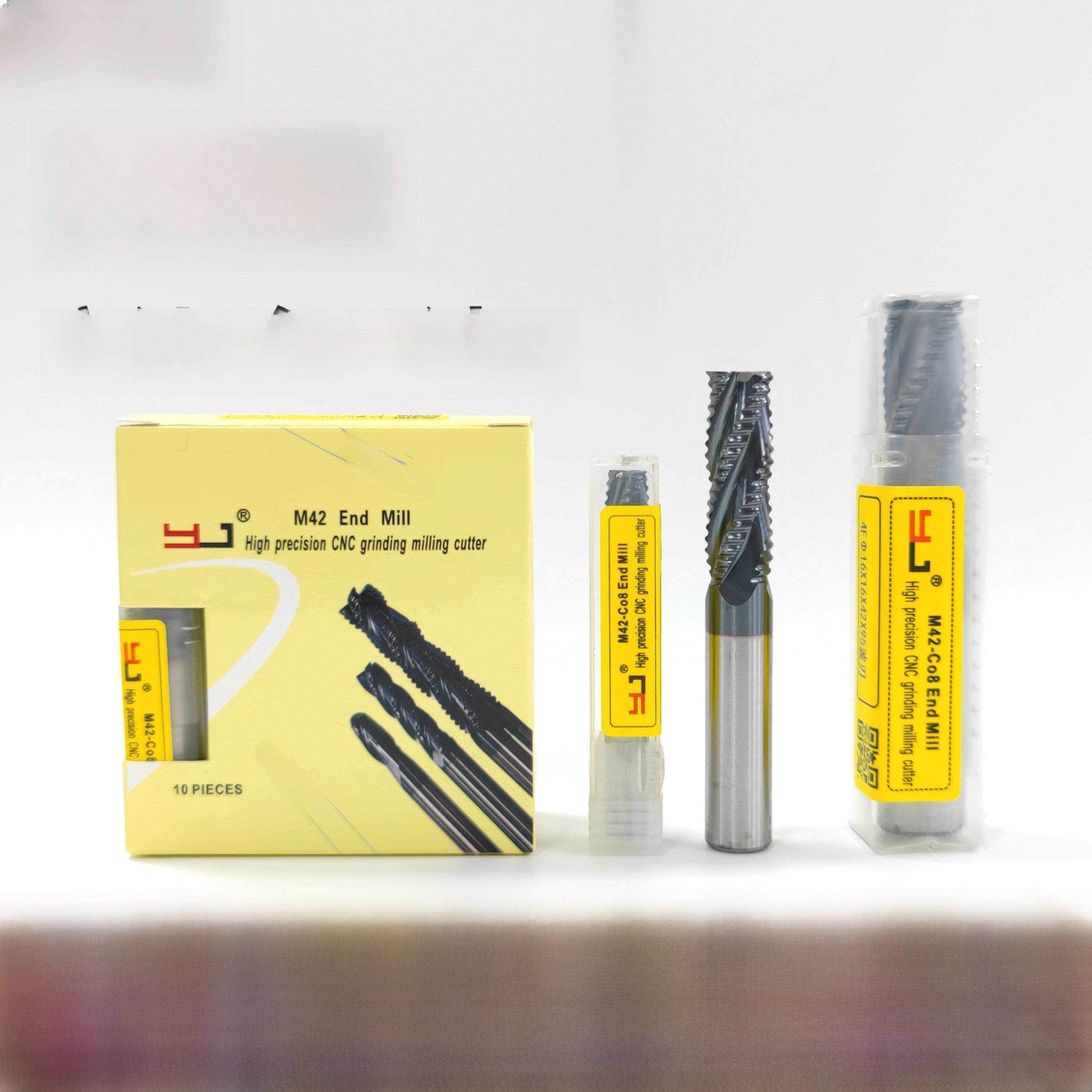 YJ含钴涂层立铣刀高速钢M42Co8不锈钢专用平底4刃高性能粗皮波刃