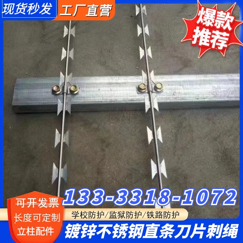 直条刀片刺绳院墙加高刀刺网防爬直刺防盗网带刺围栏不锈钢倒刺网图片