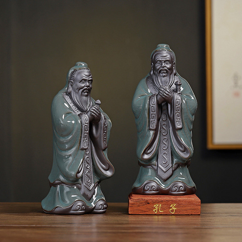 陶瓷历史人物雕像老子孔子摆件孔夫子国学圣人书桌博古架装饰礼品
