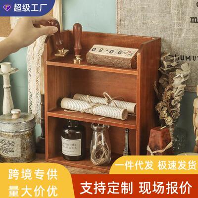 桌面杯子收纳盒多层木头实木化妆品壁挂式挂墙复古置物架储物