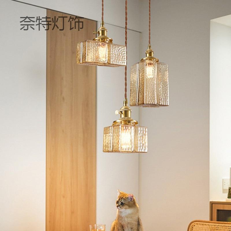 日式复古黄铜玻璃吊灯餐厅客厅书房过道卧室床头吧台玄关酒店灯具